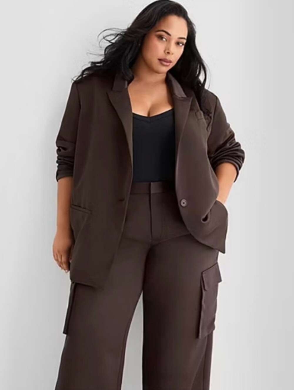 Ashley Graham Oversized Blazer- Chocolate